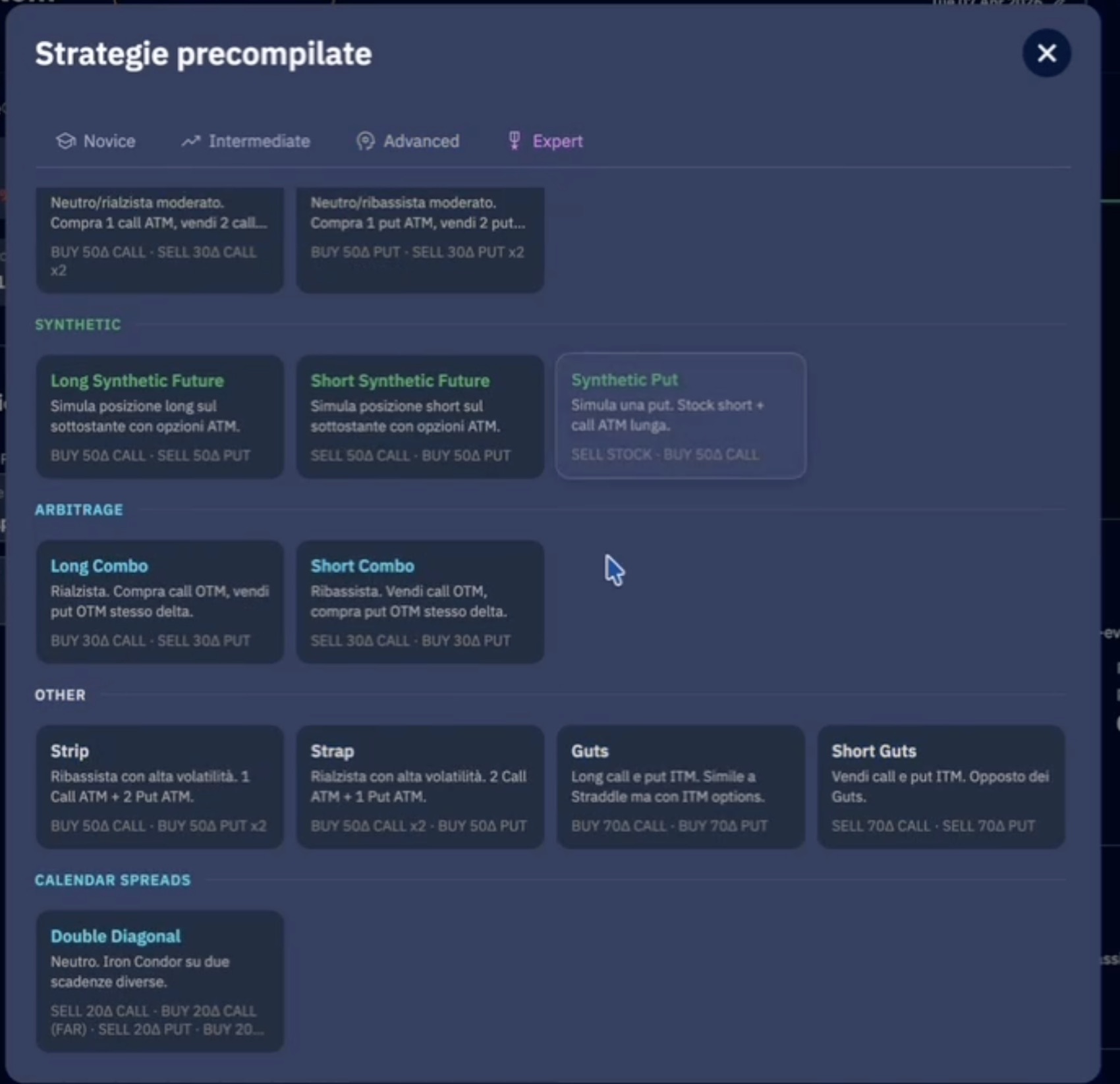 ClickOptions &middot; Strategie precompilate: libreria per livello e categoria